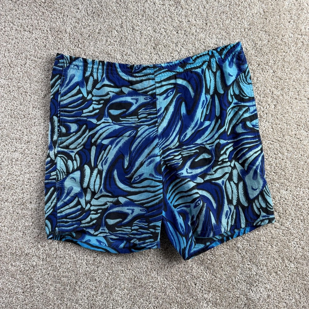 Vintage Lacoste Swim Shorts Mens Medium Blue Dolphin Print Lined Trunks Beach